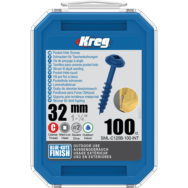 KREG Pocket-Hole skruer 32mm Blue-Kote Maxi-Loc grov gevind 100stk