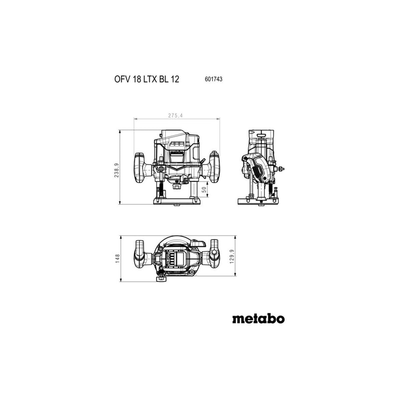 METABO Overfræser OFV 18 LTX BL 12 SOLO uden batteri og lader