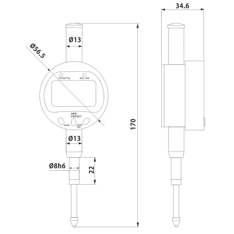 DIESELLA Digital måleur 25,4 mmx0,01 med TOL-/Min-/Max- funktion