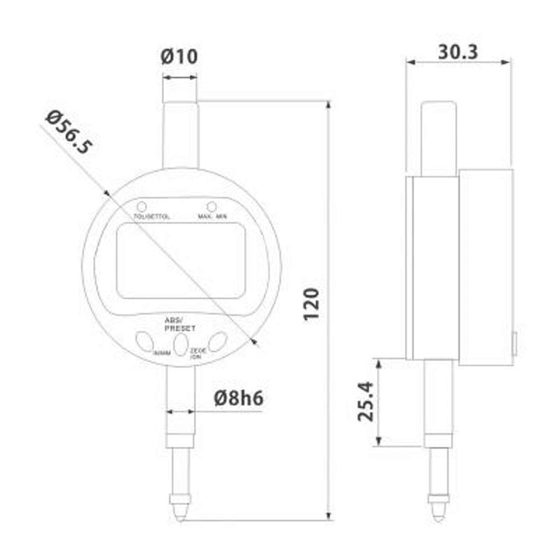 DIESELLA Digital måleur 25,4 mmx0,001 med TOL-/Min-/Max- funktion