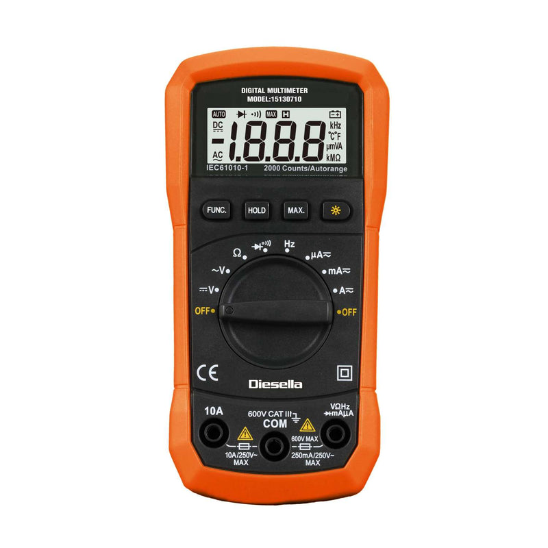 DIESELLA Digital multimeter AC/DC 600V/10A med gummikappe