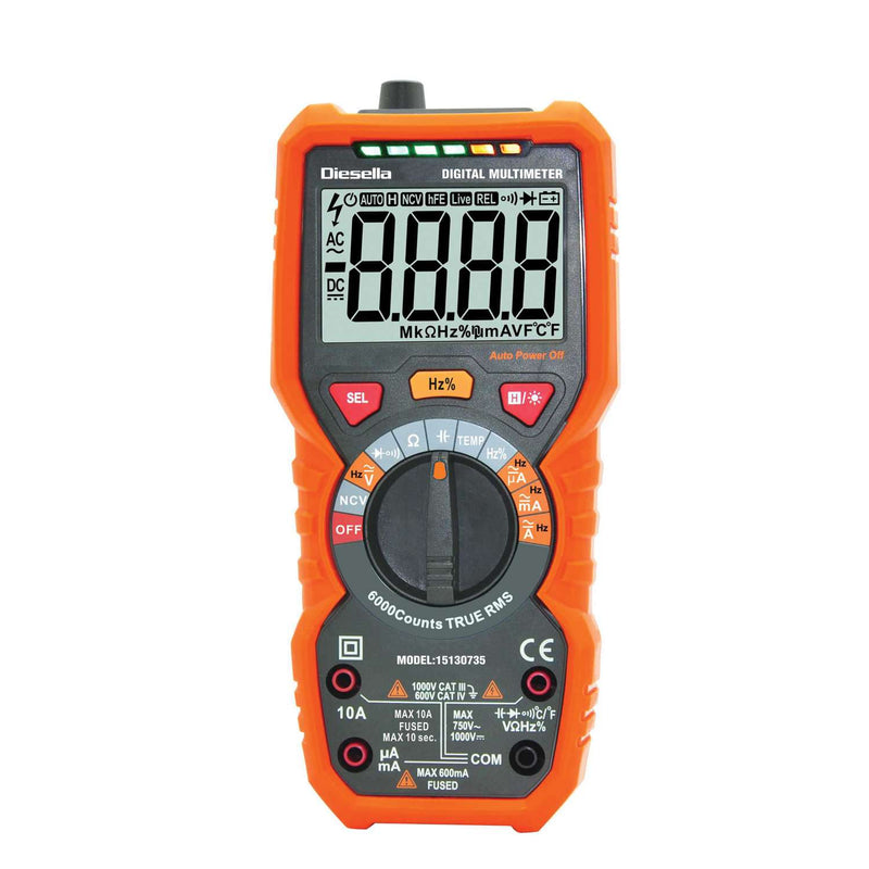 DIESELLA Digital multimeter m/Sand RMS 1000V/10A med gummikappe