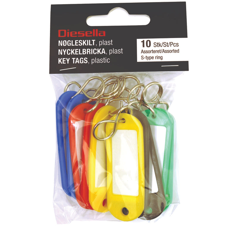 DIESELLA Nøgleskilte i plast med rude og S-krog (5x2 stk. i assorterede farver)