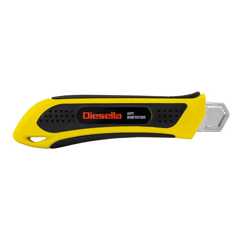 DIESELLA Kniv med Non-Slip gummigreb 18mm knivblad og autolås