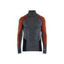 BLÅKLÄDER Langærmet undertrøje xwarm merinould half zip Mellemgrå/Mørkerød 4699