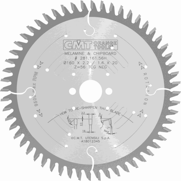 CMT Rundsavsklinge 160x2,2x20mm Z56
til højtrykslaminat