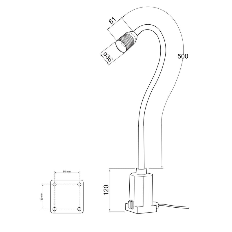 WRKPRO LED Maskinlys "ECHO" med 500 mm flex arm AC+DC 24V