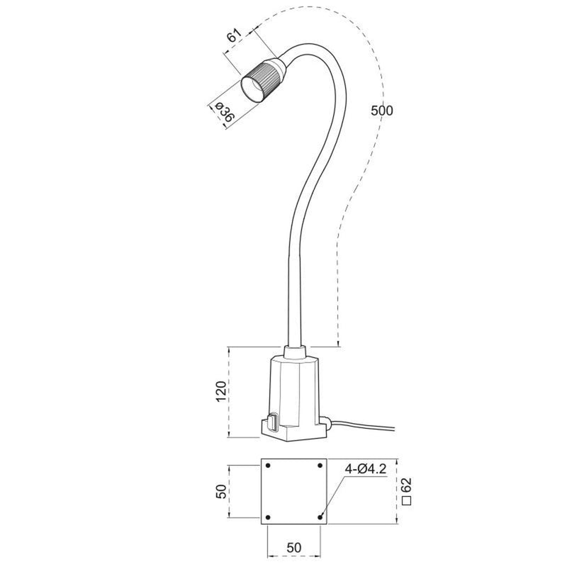 WRKPRO LED Maskinlys "ECHO" med 500 mm flex arm AC 100V-240V