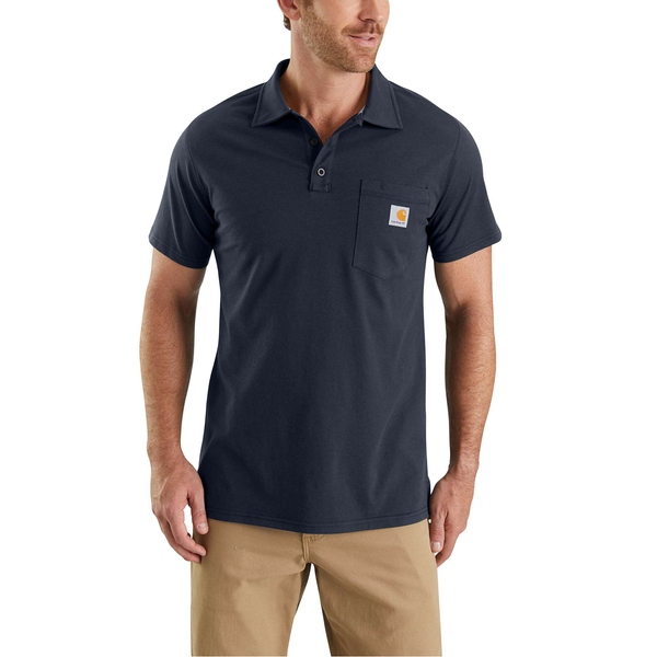 CARHARTT Polo Force Cotton Delmont Pocket Polo Heather Navy