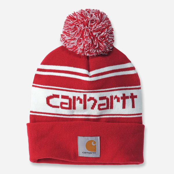 CARHARTT Hue knit Cuffed Logo Beanie rød