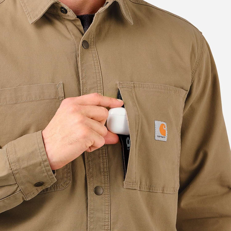 CARHARTT Fleece Lined Snap Front Shirt Jac DARK KHAKI