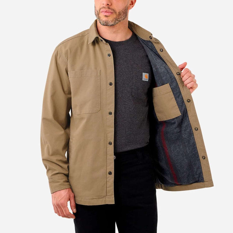 CARHARTT Fleece Lined Snap Front Shirt Jac DARK KHAKI