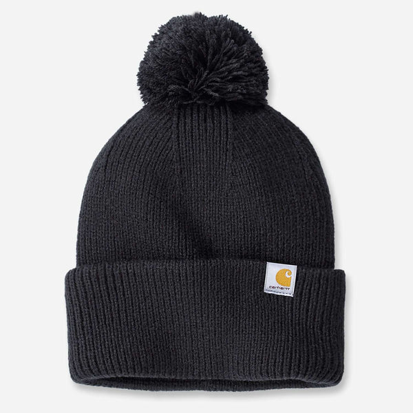 CARHARTT Hue knit Pom-pom Cuffed Beanie BLACK