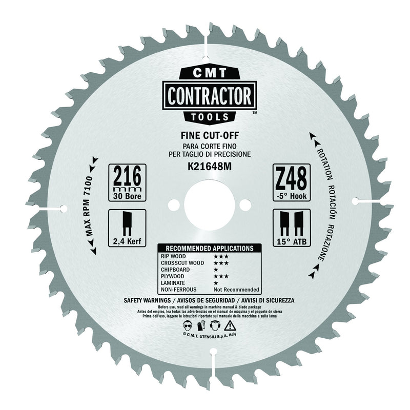 CMT Rundsavsklinge "Contractor" 216x2,4x30 Z48 W 10stk