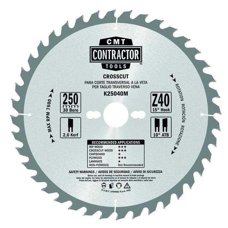 CMT Rundsavsklinge "Contractor" 250x2,6x30 Z40 W 5stk