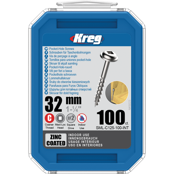 KREG Pocket-Hole skruer 32mm Zinc Coated Maxi-Loc grov gevind 100stk