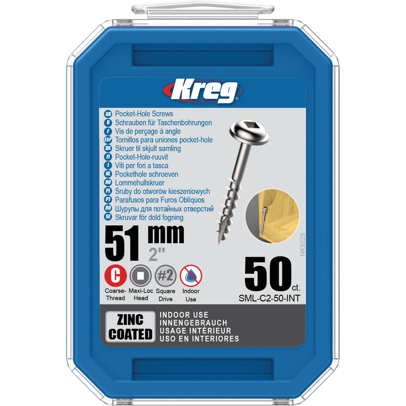 KREG Pocket-Hole skruer 51mm Zinc Coated Maxi-Loc grov gevind 50stk