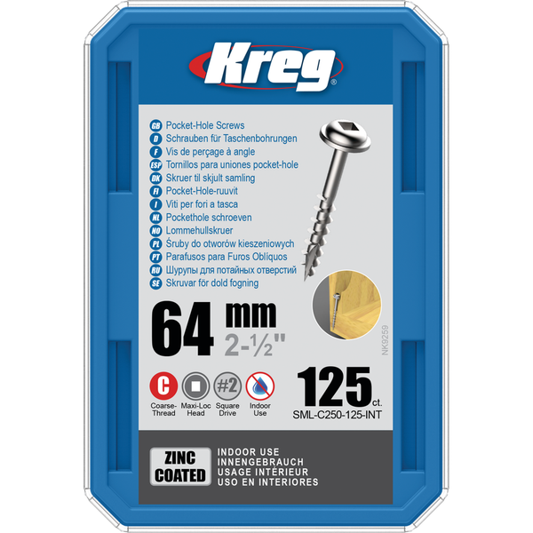 KREG Pocket-Hole skruer 64mm Zinc Coated Maxi-Loc grov gevind 125stk