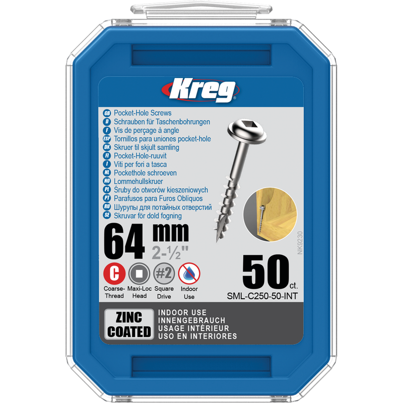 KREG Pocket-Hole skruer 64mm Zinc Coated Maxi-Loc grov gevind 50stk