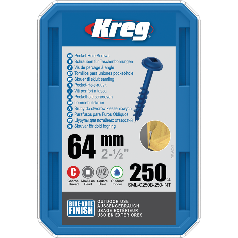 KREG Kreg Pocket-Hole skruer 64mm Blue-Kote Maxi-Loc grov gevind 250stk