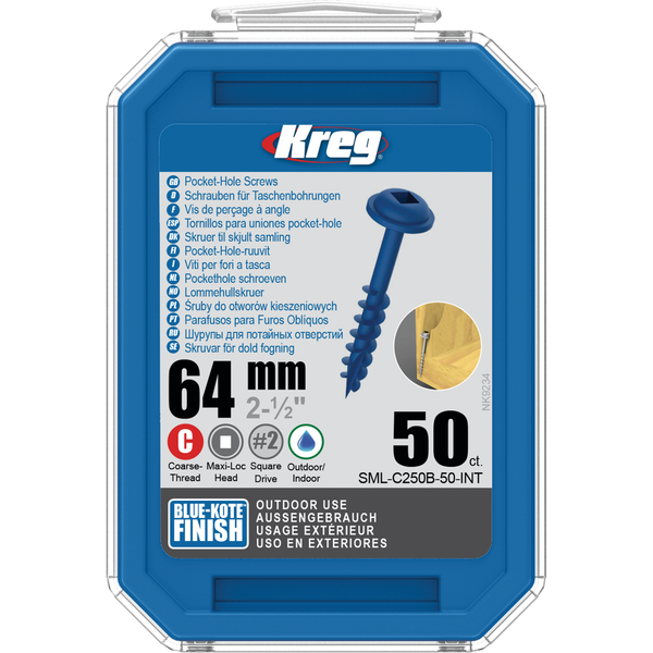 KREG Pocket-Hole skruer 64mm Blue-Kote Maxi-Loc grov gevind 50stk