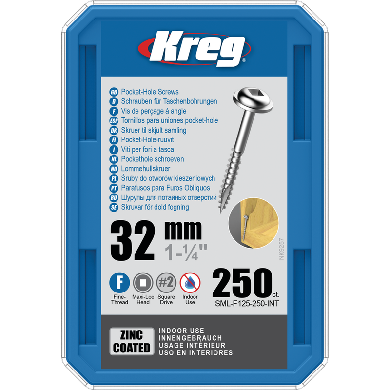 KREG Pocket-Hole skruer 32mm Zinc Coated Maxi-Loc fin gevind 250stk