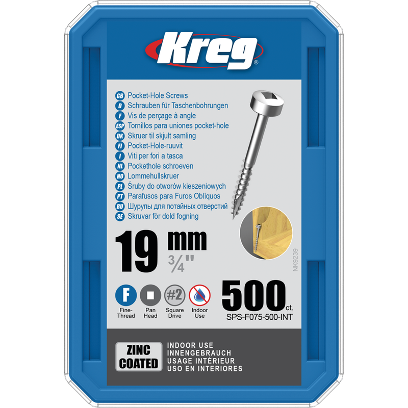 KREG Kreg Pocket-Hole skruer 19mm Zinc Coated Pan-Head fin gevind 500stk
