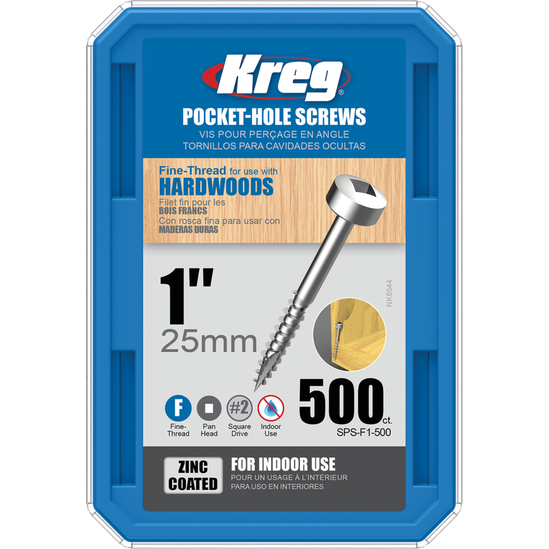 KREG Pocket-Hole skruer 25mm Zinc Coated, Pan-Head fin gevind, 500stk