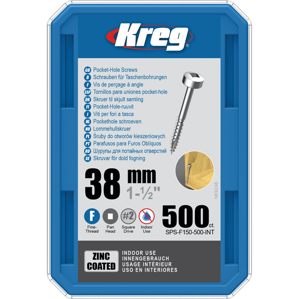 KREG Pocket-Hole skruer 38mm Zinc Coated Pan-Head fin gevind 500stk