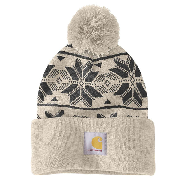 CARHARTT Hue Knit Pom Jacquard Beanie OAT MILK